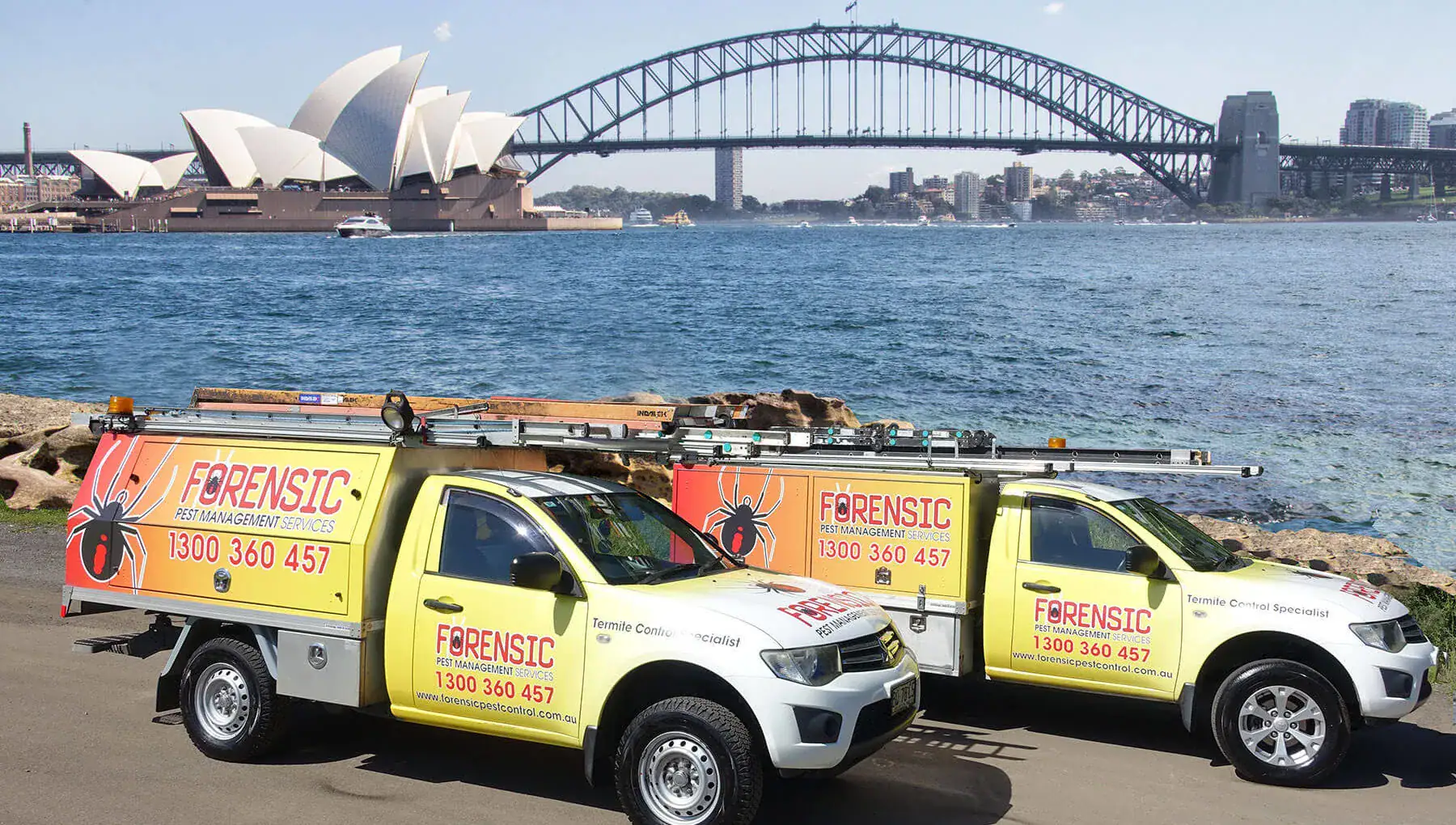 Forensic Pest Management trucks by Sydney Harbour Bridge, trusted in Kings Langley & Western Sydney.